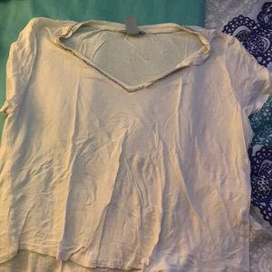 H&M WHITE/CREAM T-SHIRT WITH JEWELLED NECKLINE